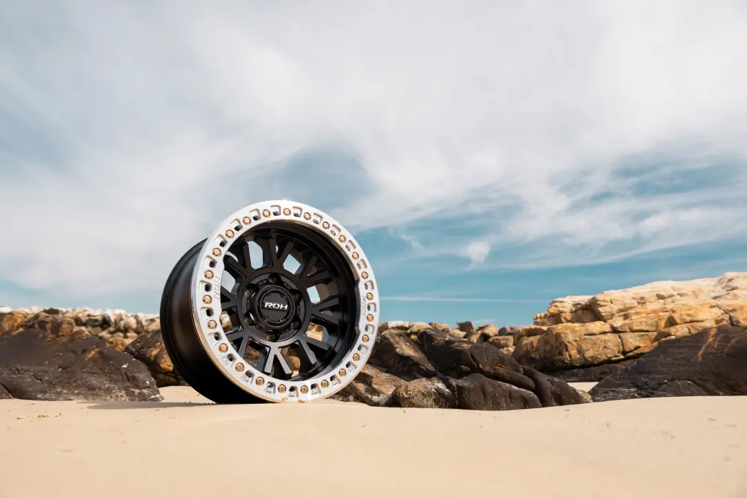 ROH Matte Black BL01 Beadlock Wheel with Machined Ring and Gold Bolts