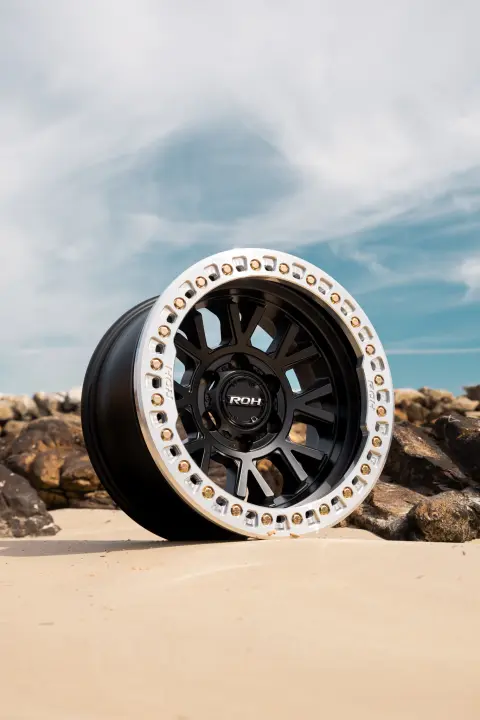ROH Matte Black BL01 Beadlock Wheel with Machined Ring and Gold Bolts