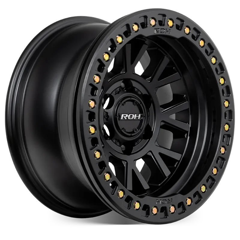 ROH BL01 Beadlock Wheel in Matte Black with Black Ring, Black Cap & Gold Bolts