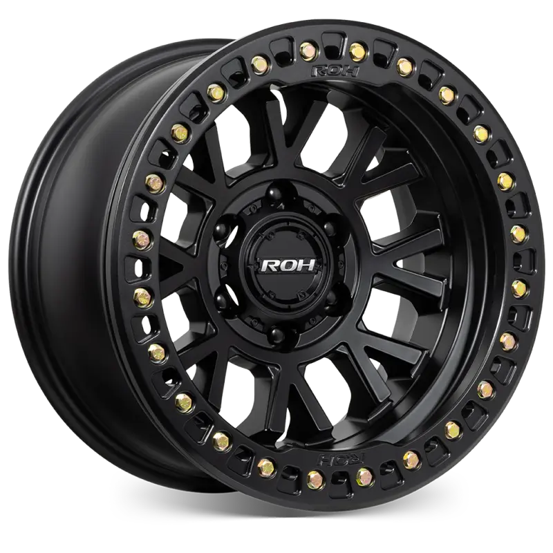 ROH BL01 Beadlock Wheel in Matte Black with Black Ring, Black Cap & Gold Bolts