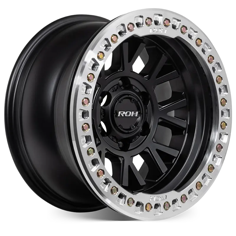 ROH BL01 Beadlock Wheel in Matte Black with Machined Ring, Black Cap & Gold Bolts