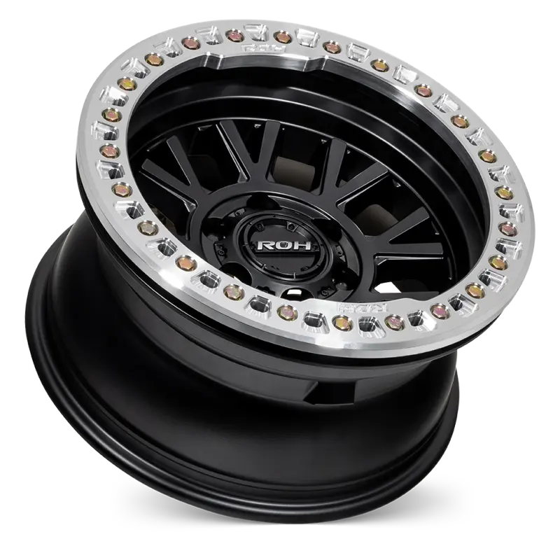 ROH BL01 Beadlock Wheel in Matte Black with Machined Ring, Black Cap & Gold Bolts