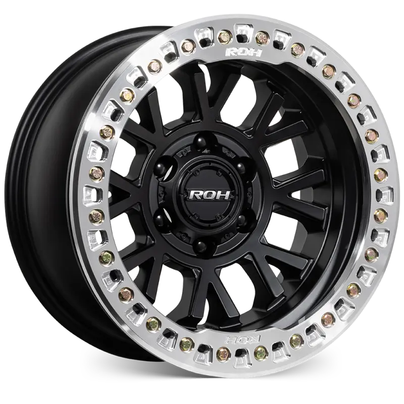 ROH BL01 Beadlock Wheel in Matte Black with Machined Ring, Black Cap & Gold Bolts